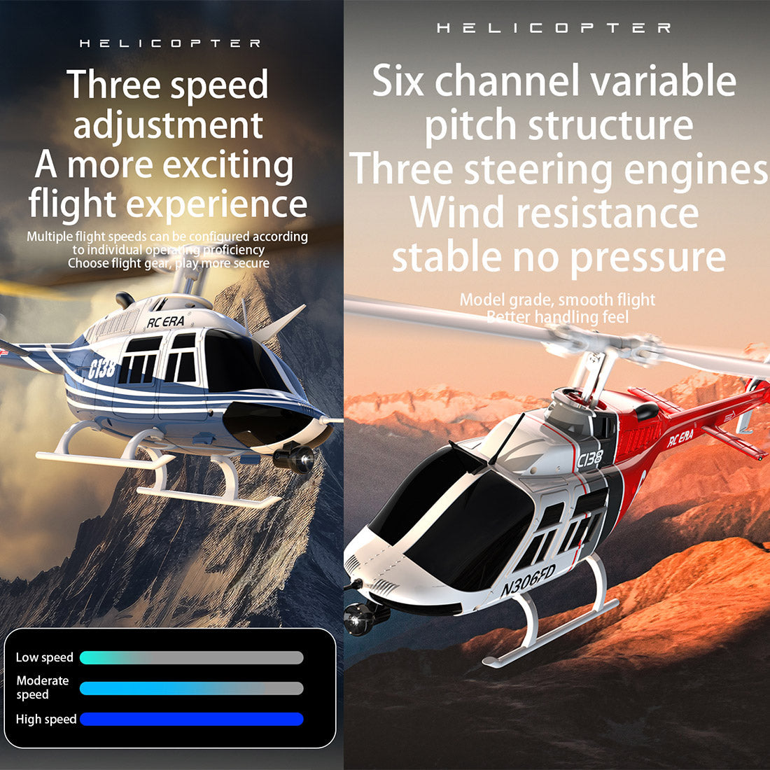 RC ERA C138 206 RC Helicopter 2.4G 6CH 1/33 Scale No Aileron Helicopter