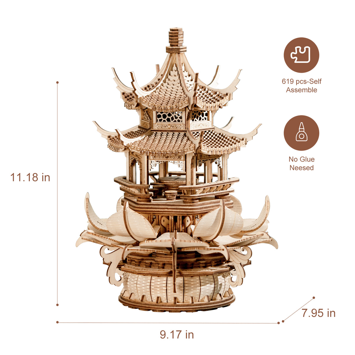 Lotus Pavilion 3D Wooden Music Box