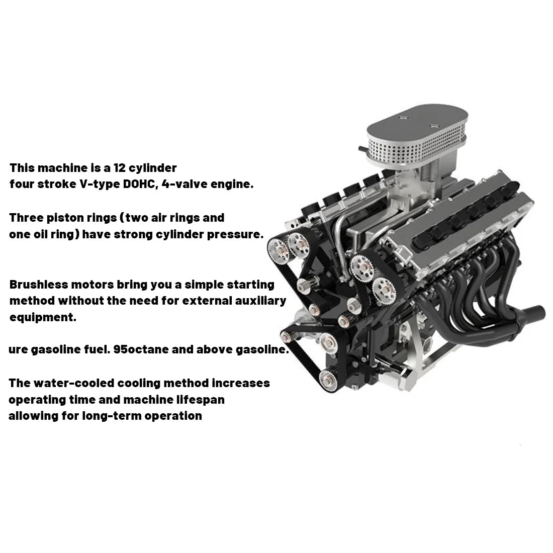 V12 Engine GS-V12 72CC DOHC 4-Stroke 12-Cylinder 48-Valve Water-Cooled Electric Start Gasoline Engine Model - V12 Engine Model That Works