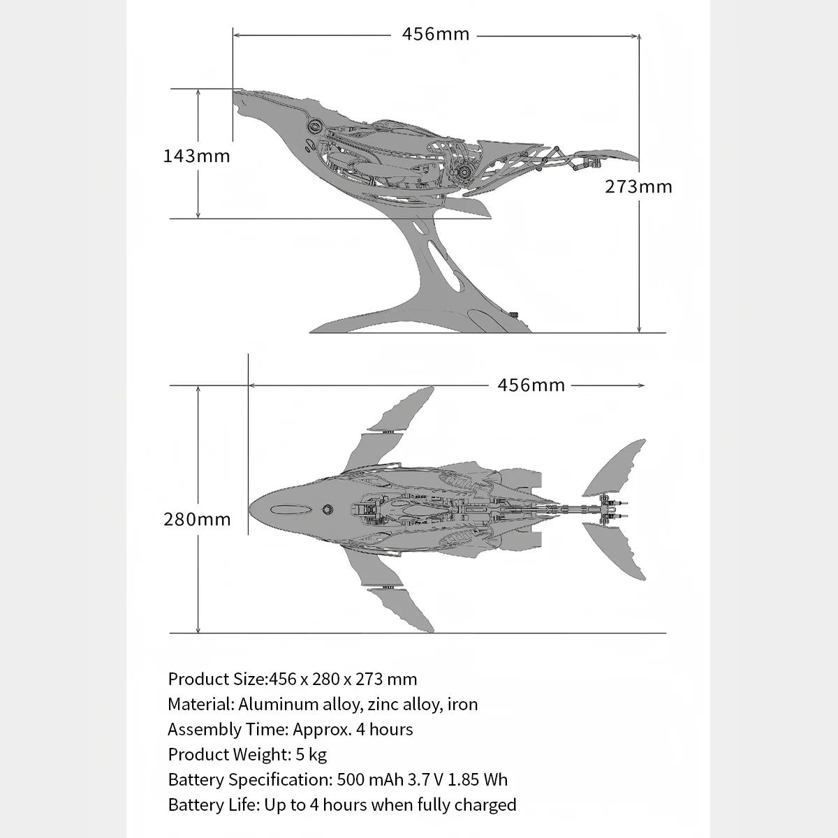 Mechanical Kinetic Humpback Whale Punk 3D Metal Model