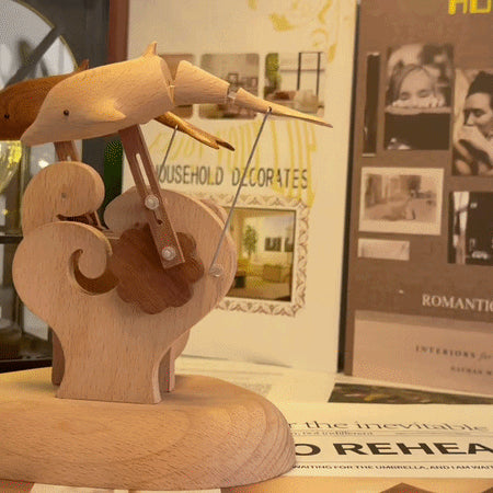 Handcarved Wooden Dolphin Automata Mechanical Sculpture