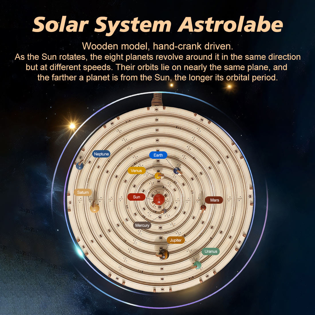 Mechanical Orrery Solar System 3D Wooden Kit