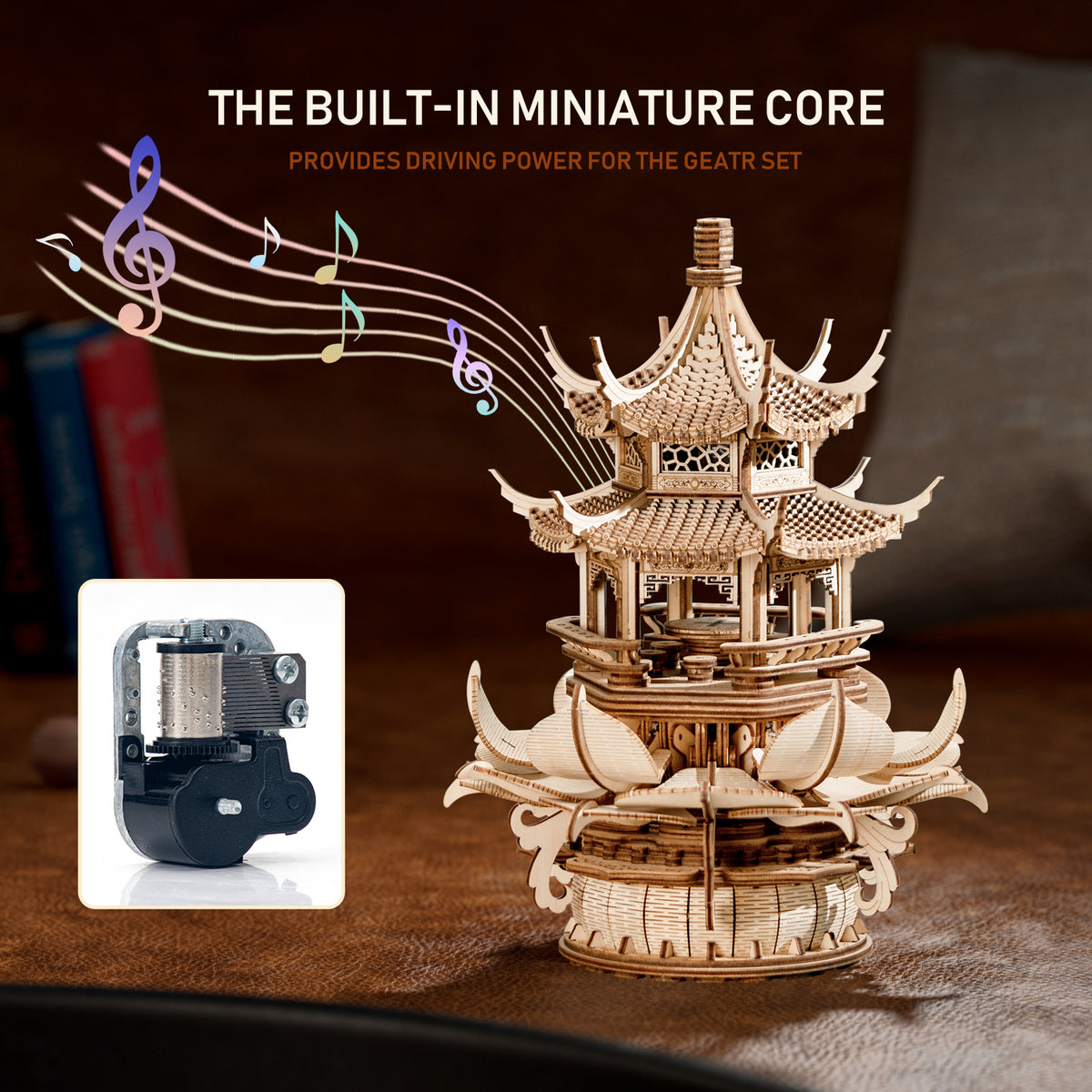 Lotus Pavilion 3D Wooden Music Box