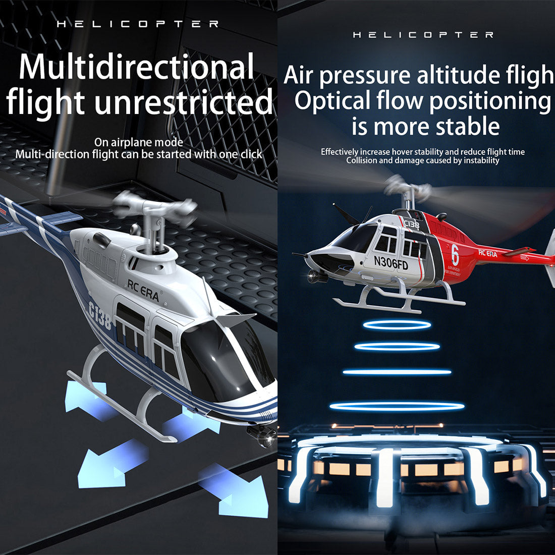 RC ERA C138 206 RC Helicopter 2.4G 6CH 1/33 Scale No Aileron Helicopter