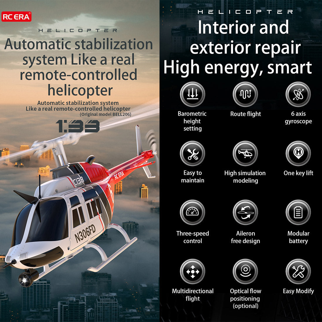RC ERA C138 206 RC Helicopter 2.4G 6CH 1/33 Scale No Aileron Helicopter