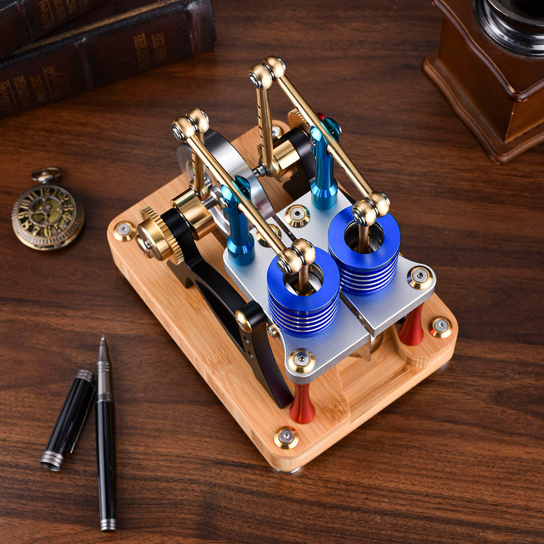 Alpha Balance Beam Dual-Cylinder Dual-Piston Stirling Engine Model