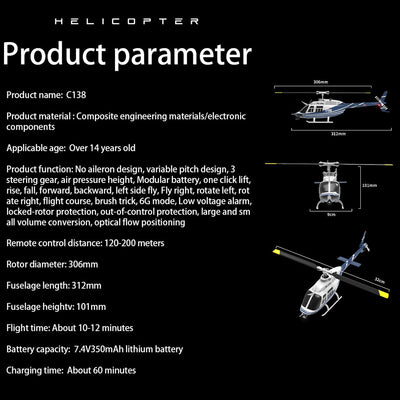 RC ERA C138 206 RC Helicopter 2.4G 6CH 1/33 Scale No Aileron Helicopter