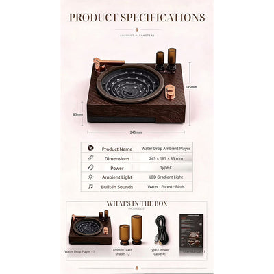 Retro Record Player Water Fountain with Ambient
