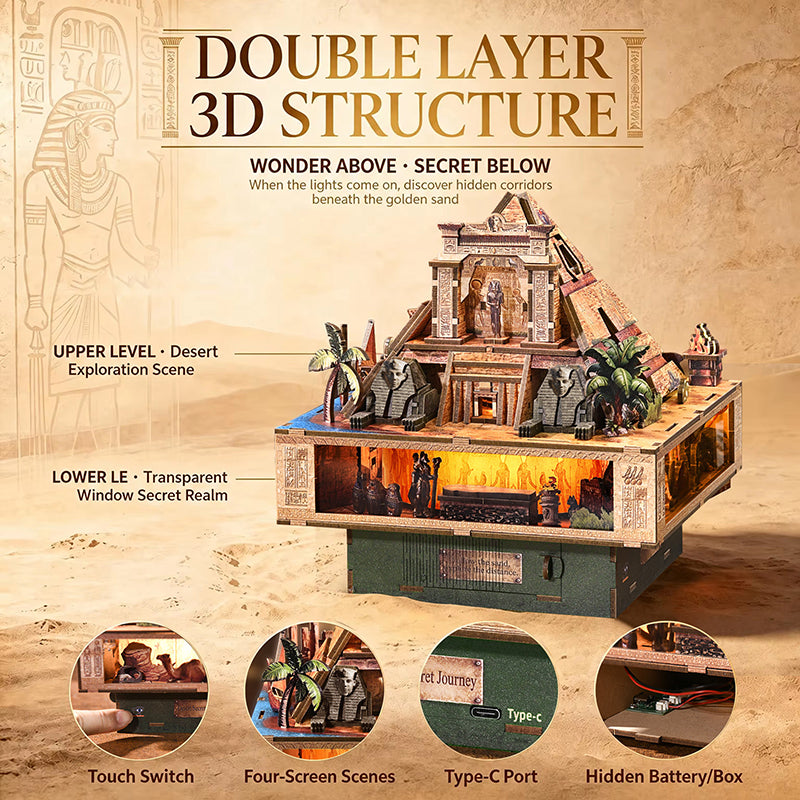 Desert Secret Journey 3D Wooden Music Box
