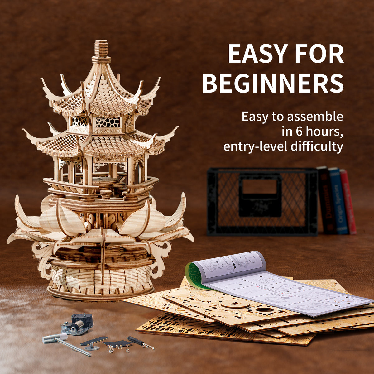 Lotus Pavilion 3D Wooden Music Box