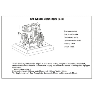 3.7CC Mini Retro Vertical Double-cylinder Reciprocating Double-acting Engine Model