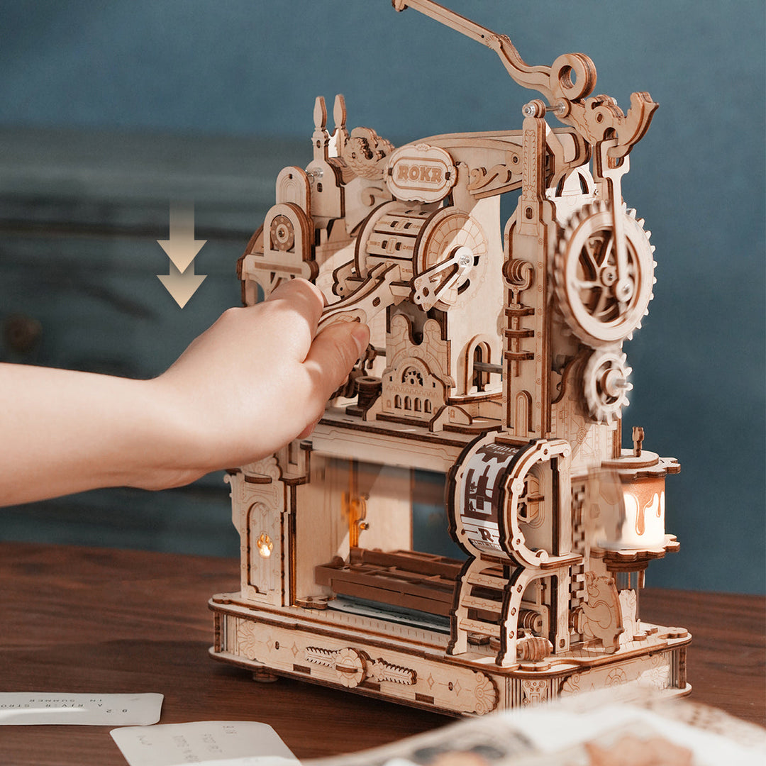 Classic Printing Press Mechanical 3D Wooden Puzzle