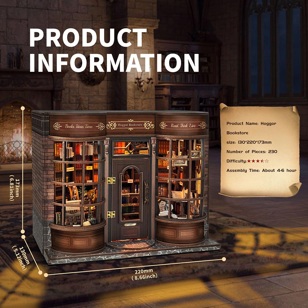 Hoggor Bookstore DIY Miniature House Kit
