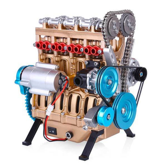 V4 Car Engine Assembly Kit Full Metal 4 Cylinder Car Engine Building Kit