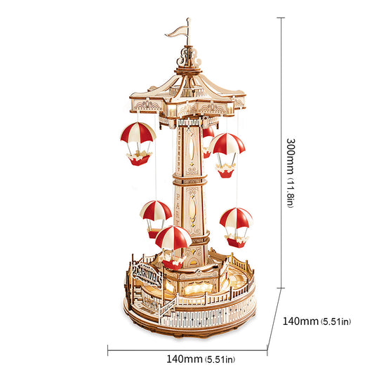 Parachute Tower DIY Music Box 3D Wooden Puzzle