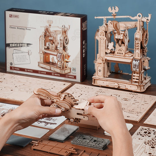 Classic Printing Press Mechanical 3D Wooden Puzzle