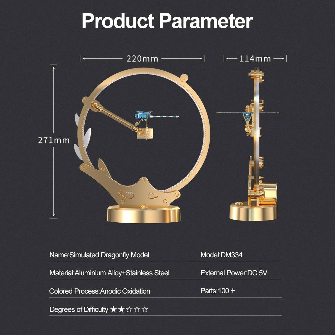 Flying Dragonfly Kinetic Sculpture 3D Metal Model DIY Kits