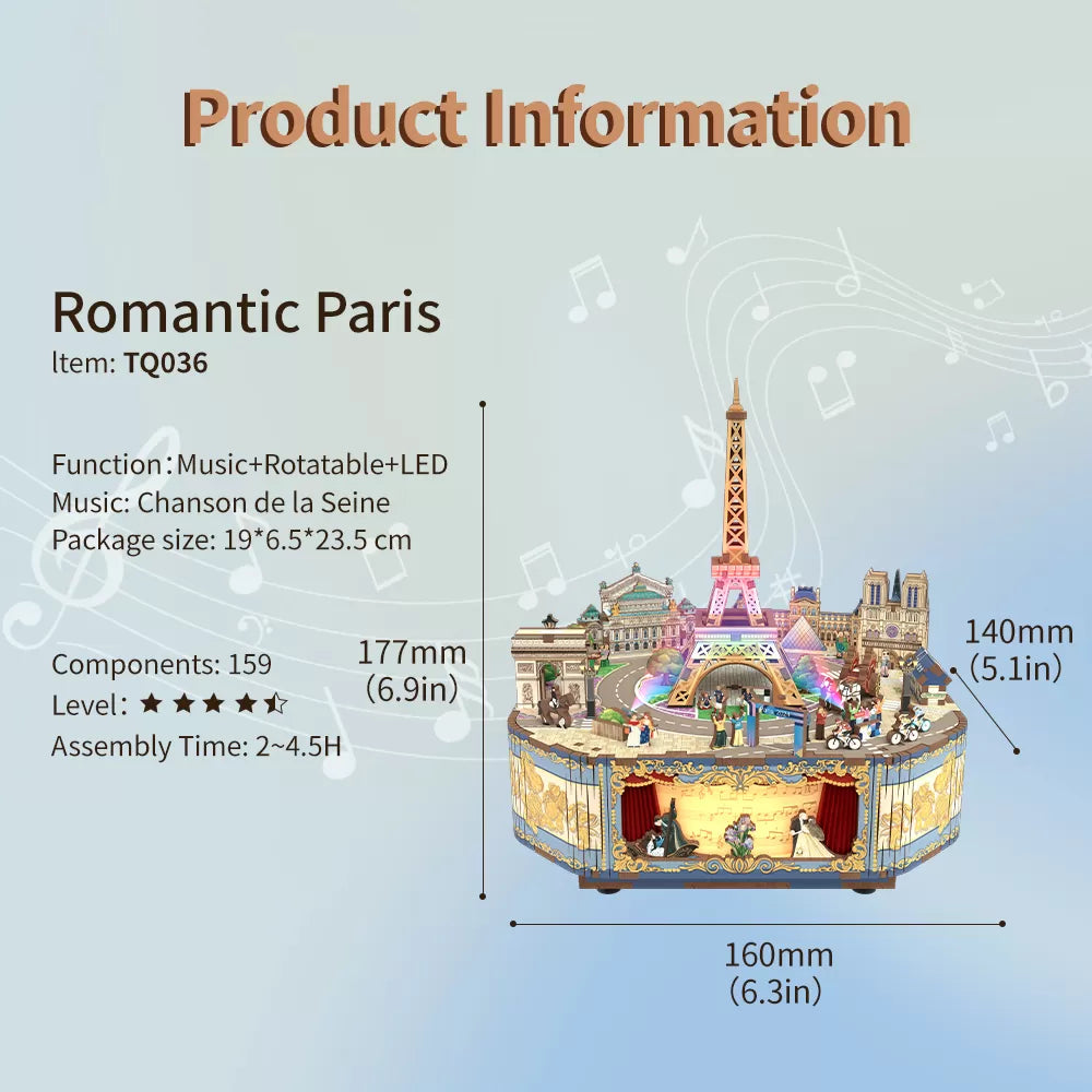 Romantic Paris DIY Rotating Music Box Kit