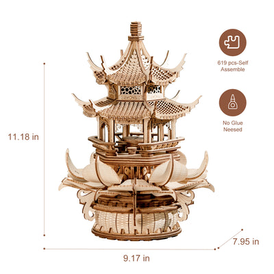 Lotus Pavilion 3D Wooden Music Box