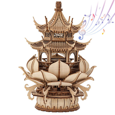 Lotus Pavilion 3D Wooden Music Box