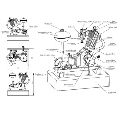 Hoglet V1 Single-Cylinder 4-Stroke Gasoline Realistic Motorcycle Internal Combustion Engine with Kick Start