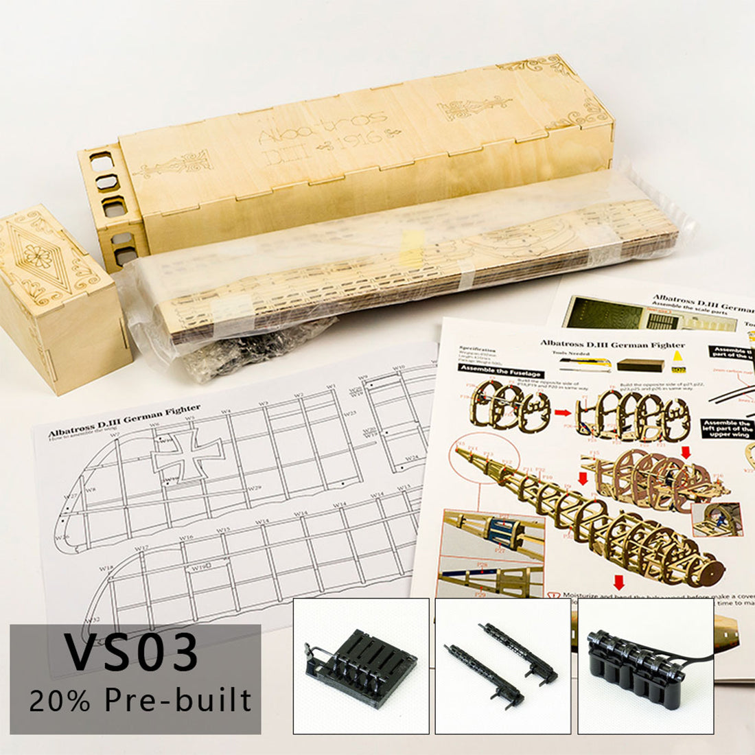 1/18 Scale Albatros D.III WWI Fighter Aircraft Wooden Model Kit