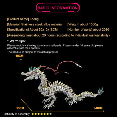 Mechanical Dragon 3D Metal Crafts DIY Assembly Model Kit Art Device-2030+PCS