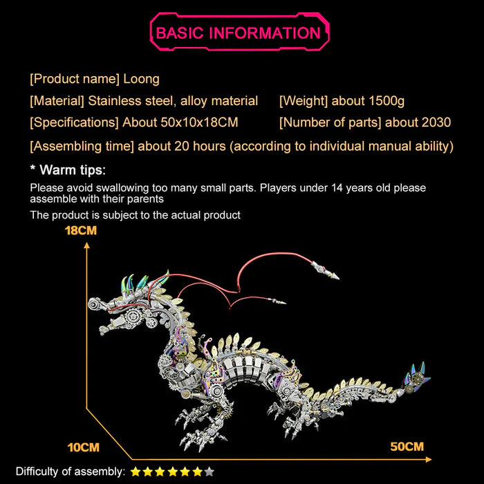 Mechanical Dragon 3D Metal Crafts DIY Assembly Model Kit Art Device-2030+PCS