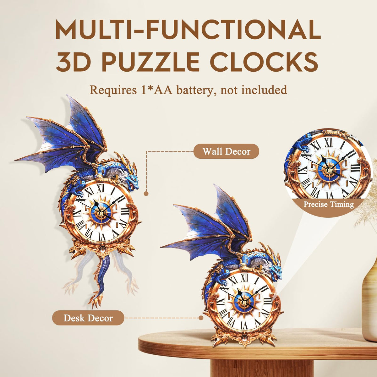 Dragon Clock 3D Wooden Puzzle