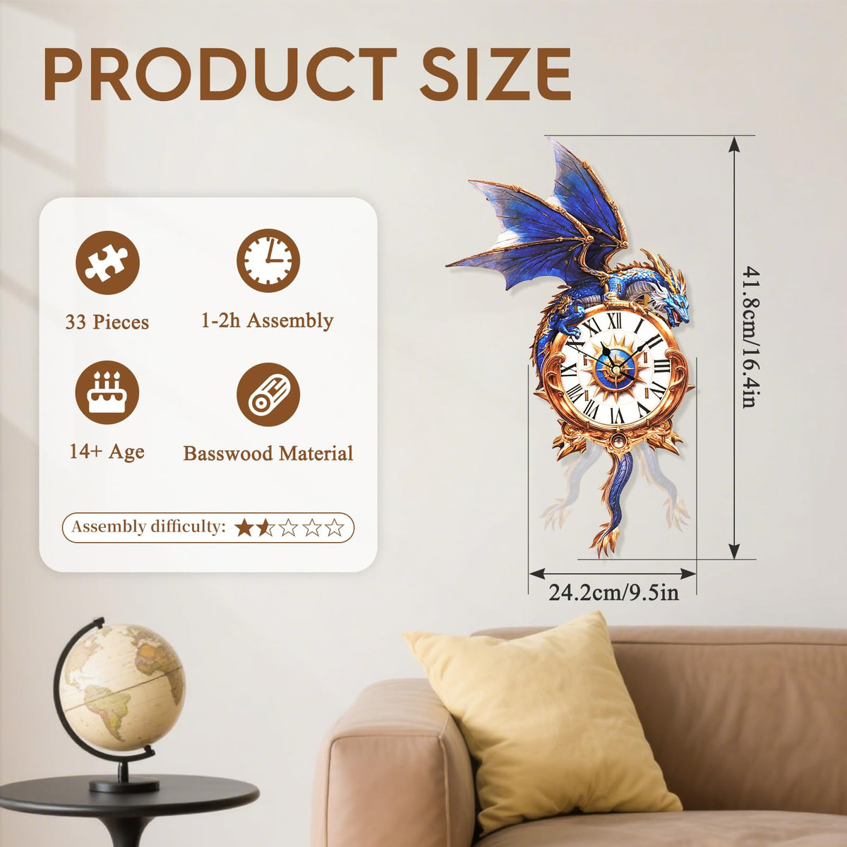 Dragon Clock 3D Wooden Puzzle