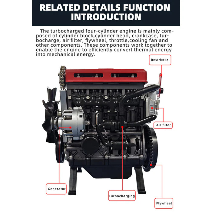 Full Metal 4 Cylinder L4 Engine Model Kit Upgraded Version