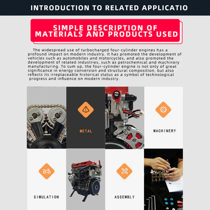 Full Metal 4 Cylinder L4 Engine Model Kit Upgraded Version