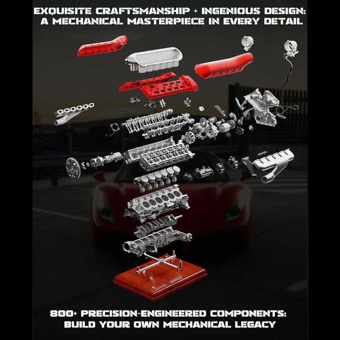 V12 Engine Model Kit that Works-TECHING 1/4 Supercar V12 Engine Model Kit with Synchronized Throttle Sound Effects 800+PCS