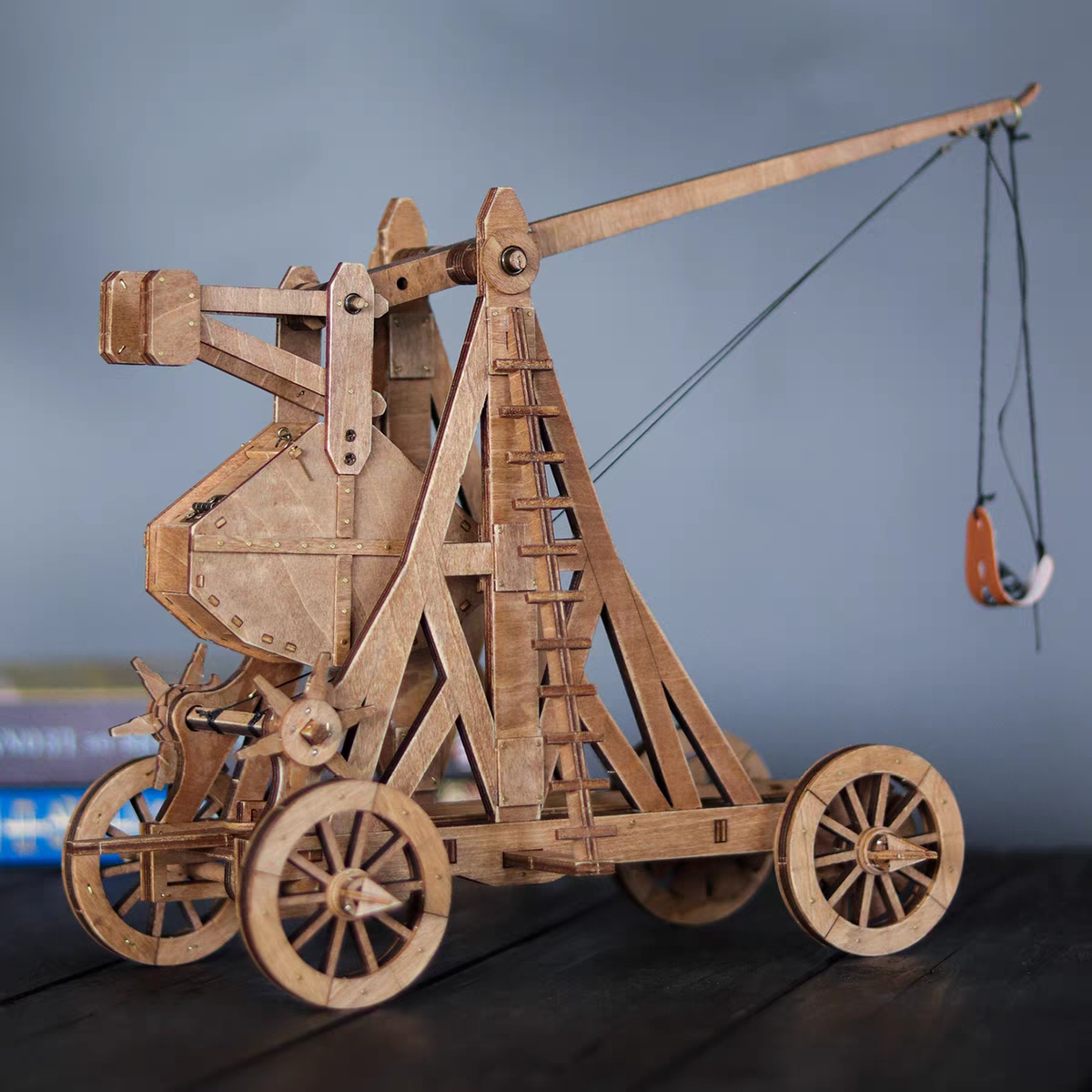 Four-Wheel Counterweight Trebuchet 3D Wooden Puzzle