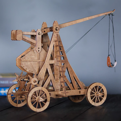 Four-Wheel Counterweight Trebuchet 3D Wooden Puzzle
