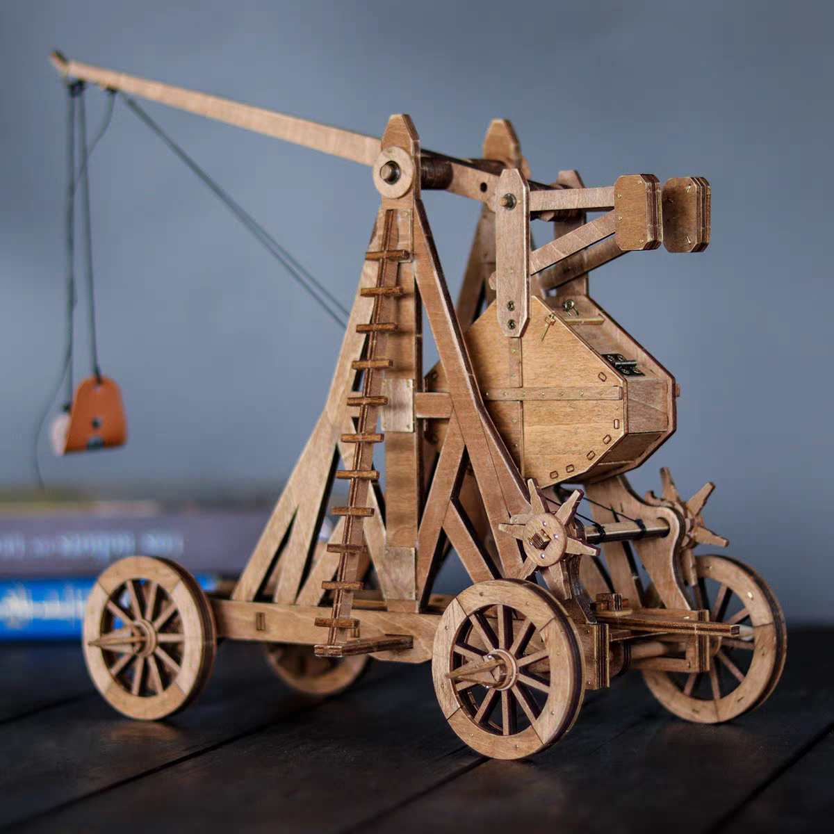 Four-Wheel Counterweight Trebuchet 3D Wooden Puzzle