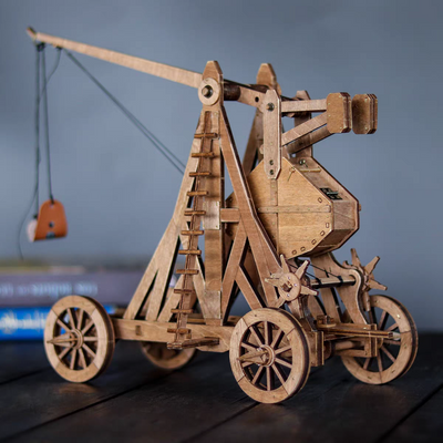 Four-Wheel Counterweight Trebuchet 3D Wooden Puzzle