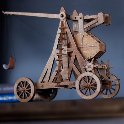 Four-Wheel Counterweight Trebuchet 3D Wooden Puzzle