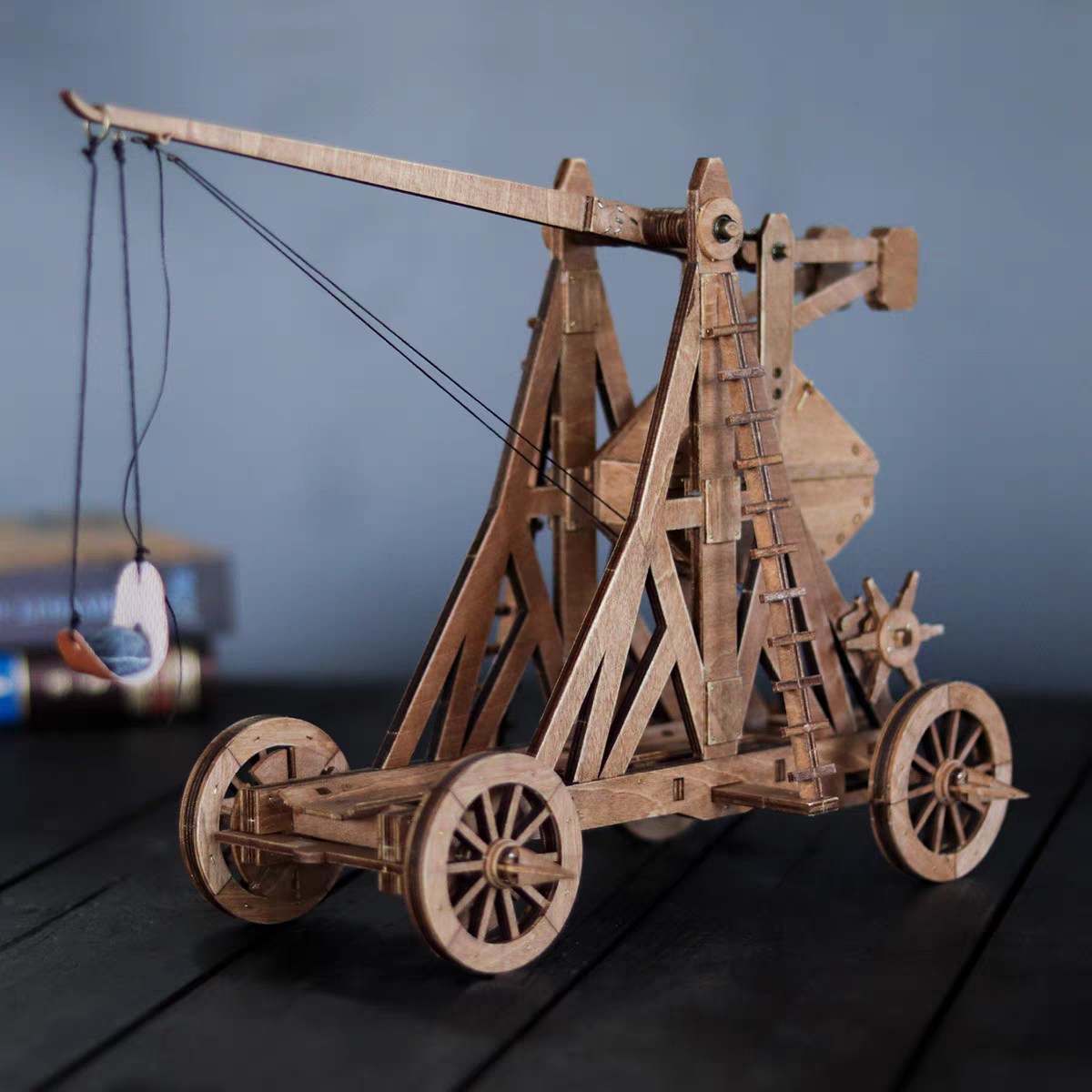 Four-Wheel Counterweight Trebuchet 3D Wooden Puzzle