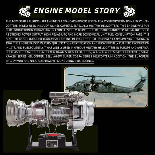 T700 Turboshaft Engine Model Kit that Works-1/4 Metal Simulation Electric Military Helicopter Turboshaft Engine Model