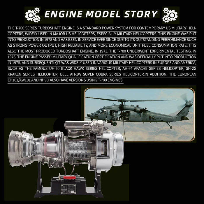 T700-1/4 Metal Simulation Electric Military Helicopter Turboshaft Engine Model