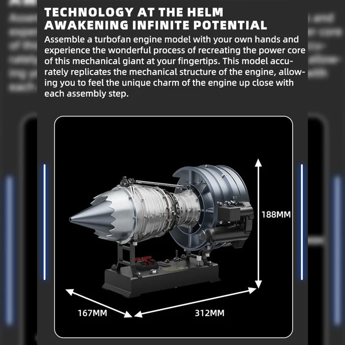 Turbofan Engine Model Kit that Works - 1/12 Full Metal Dual-Spool Turbofan Engine Model Kit 300+PCS