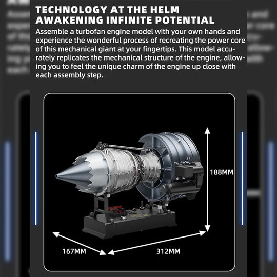 Turbofan Engine Model Kit that Works - 1/12 Full Metal Dual-Spool Turbofan Engine Model Kit 300+PCS
